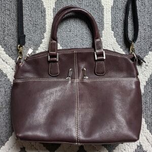 Le Donne Brown Leather Satchel With LOTS Of Pockets And Handle Or Shoulder Strap